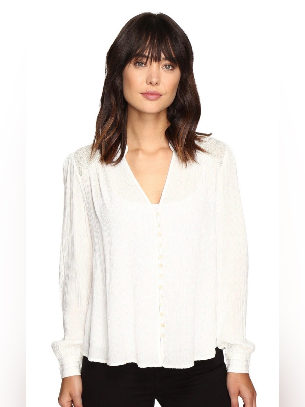 FREE wPEOPLE $108 White CANYON ROSE Metallic Embroidered Yoke Blouse size XS #11 - Picture 4 of 13